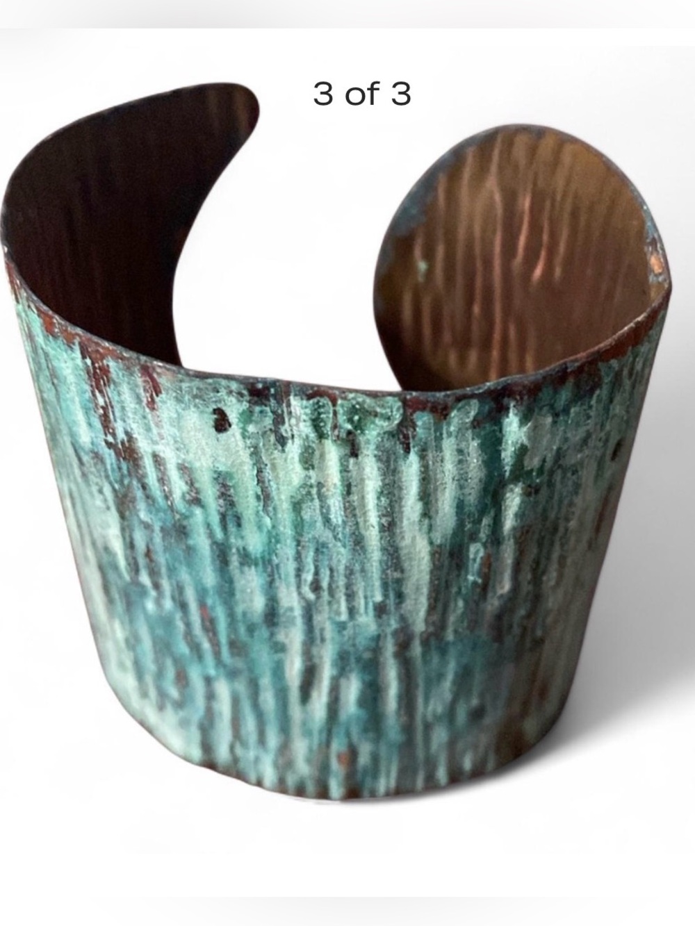 Textured Verdigris Patina Wide Copper Cuff Bracelet Artisan Statement Bangle